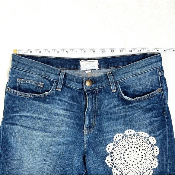 Current Elliot High Rise The Rolled Short Crochet Lace Denim Jean Shorts Frayed - Picture 11 of 16
